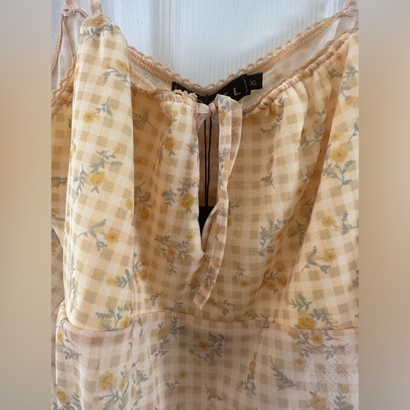 Motel rocks yellow floral gingham tank top spaghetti straps womens size XL large - Picture 2 of 8